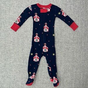 TBBC 6-12m schoolhouse print zip pjs EUC